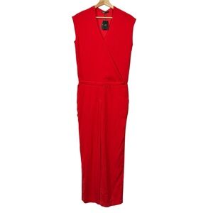MAJE NWT V-Neck Sleeveless Cropped Leg Jumpsuit, Red, Size EU36